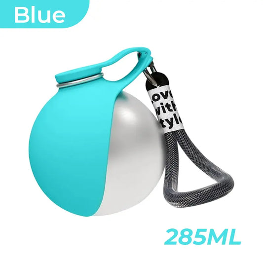 Portable 2-in-1 Dog Water Bottle with Foldable Silicone Bowl, BPA-Free Stainless Steel Tumbler, Leak-Proof Travel Dispenser for Walking, Hiking, and Road Trips (10 oz, Pink & Blue)