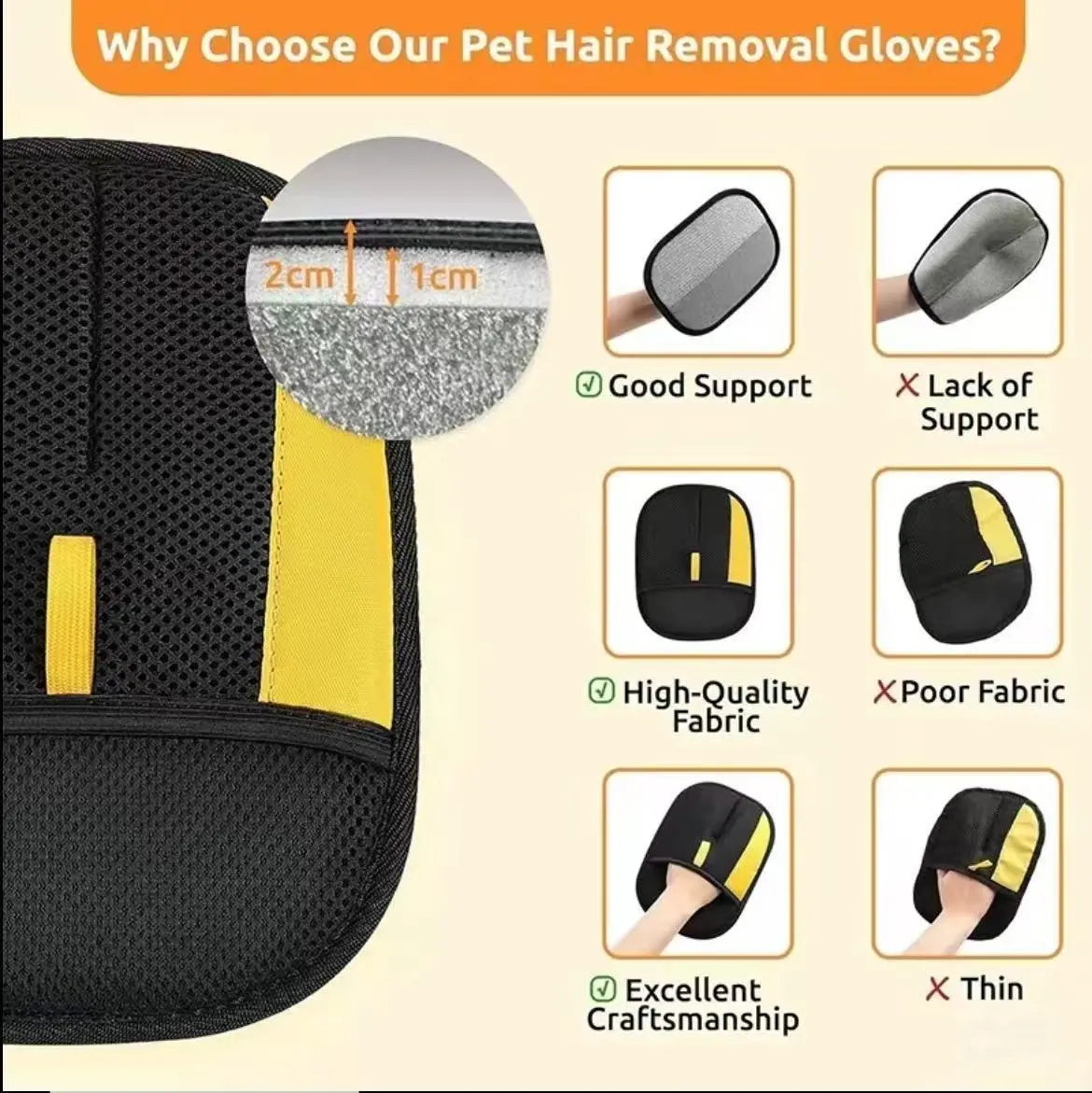 Pet Hair Removal Glove (1/2 Pieces), Electrostatic Reusable Lint Mitt for Cats and Dogs, Enhanced Fur Removal Tool for Quick Cleaning of Furniture, Carpets, and Vehicle Interiors