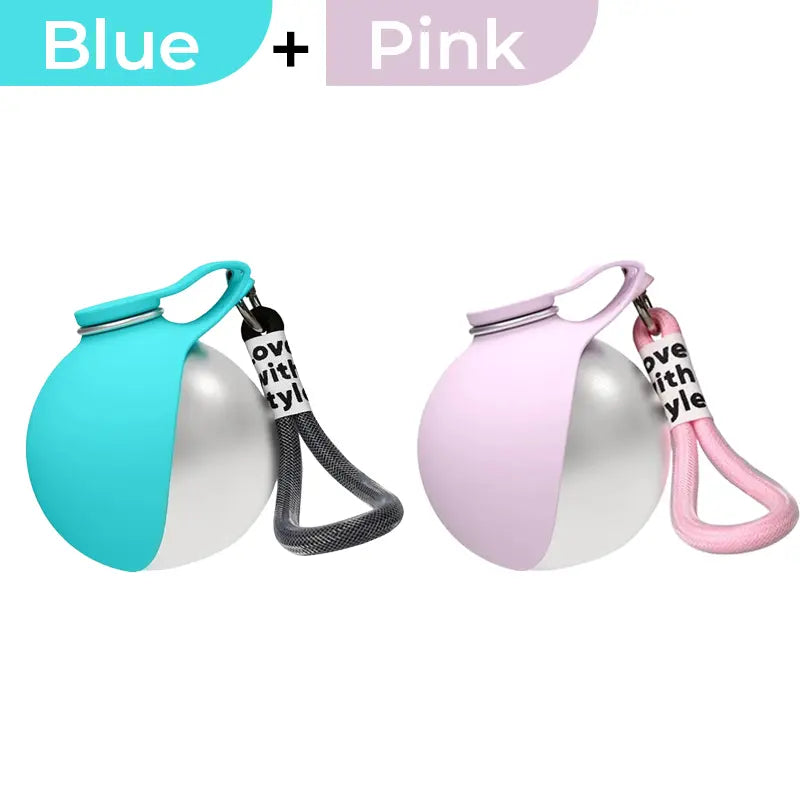 Portable 2-in-1 Dog Water Bottle with Foldable Silicone Bowl, BPA-Free Stainless Steel Tumbler, Leak-Proof Travel Dispenser for Walking, Hiking, and Road Trips (10 oz, Pink & Blue)