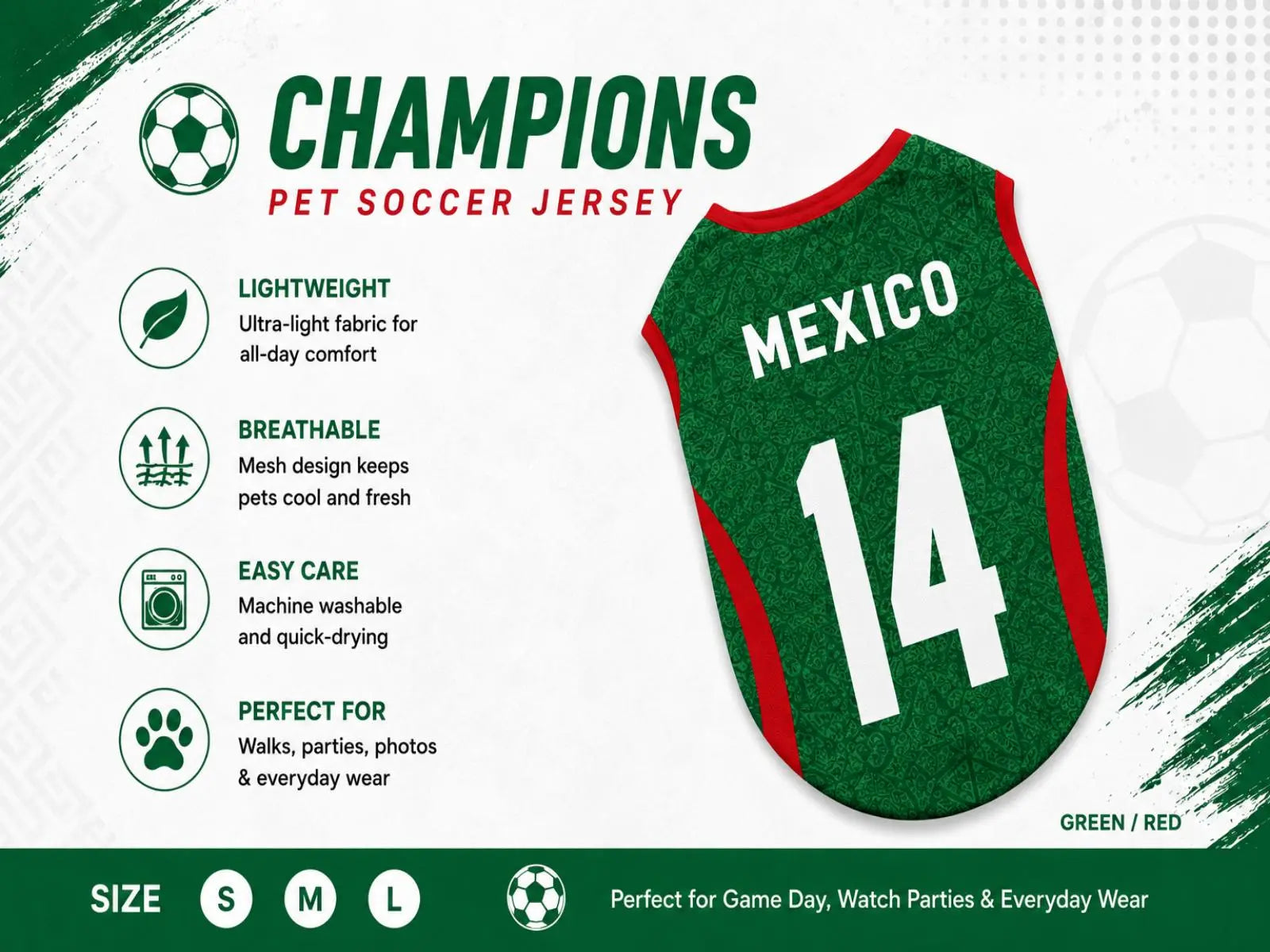 Pet Soccer Jersey Outfit - Cute Game Day Pet Shirt for Small, Medium Dogs & Cats Clothes